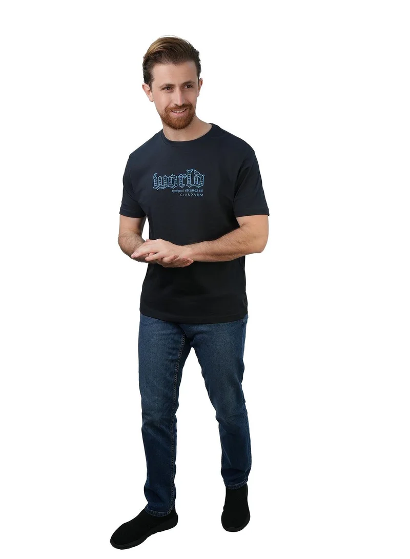 جيوردانو تي شيرت رجالي قطني بقصة ضيقة وياقة دائرية وطبعة جرافيك